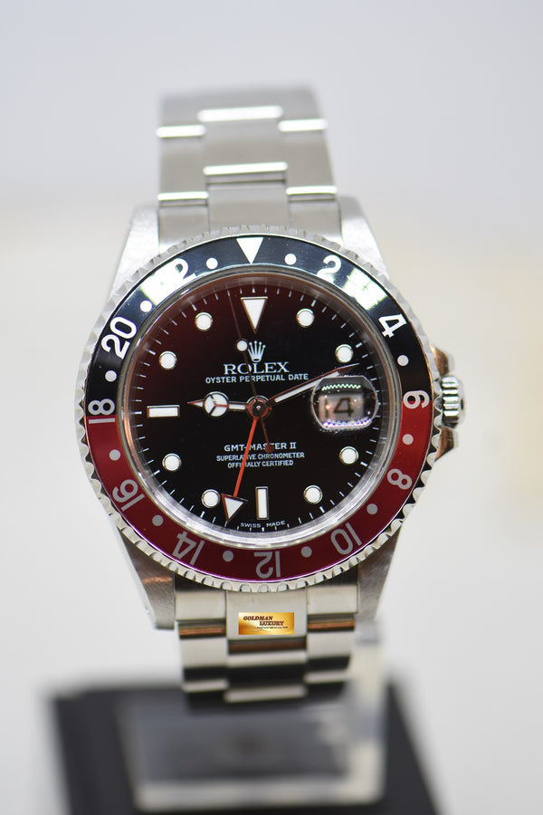 [SOLD] ROLEX OYSTER PERPETUAL GMT-MASTER II 40mm RED/BLUE COKE BEZEL STEEL OYSTER BRACELET 16710 (MINT)