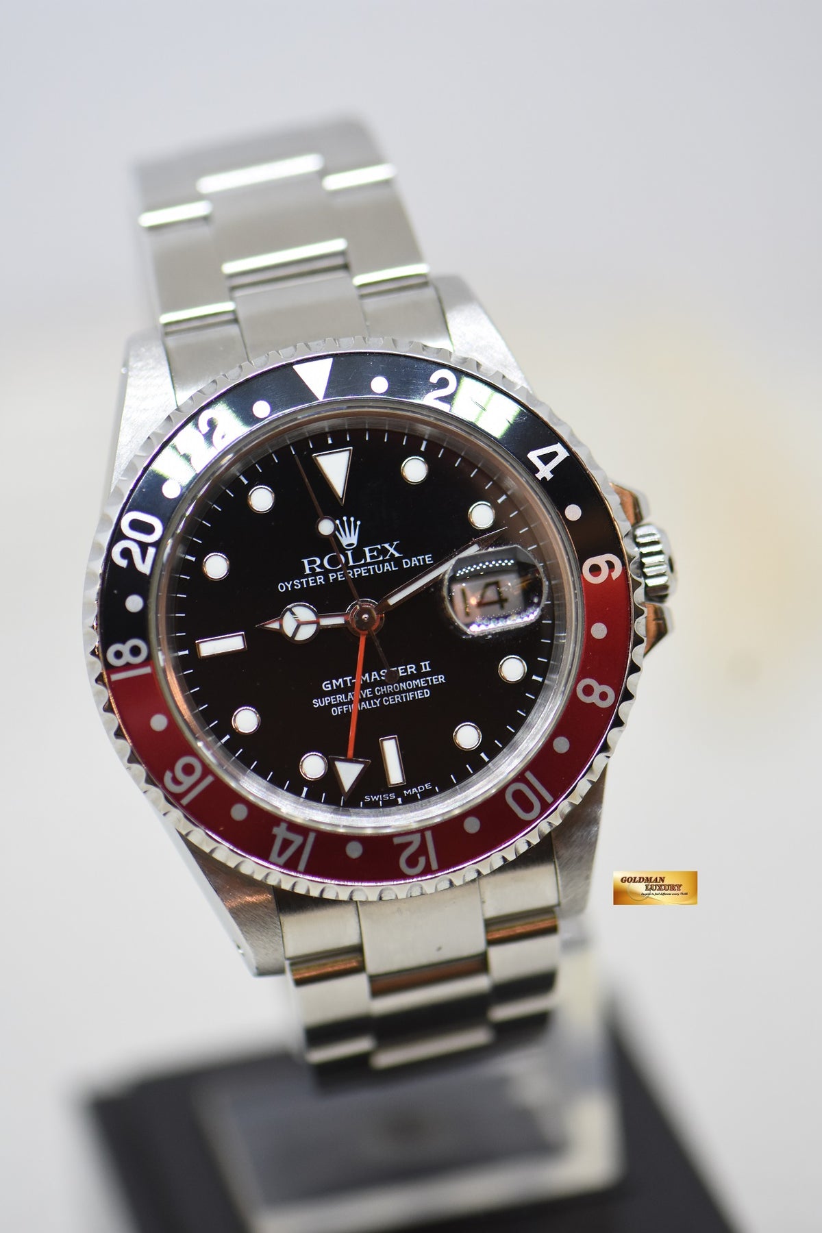 [SOLD] ROLEX OYSTER PERPETUAL GMT-MASTER II 40mm RED/BLUE COKE BEZEL STEEL OYSTER BRACELET 16710 (MINT)