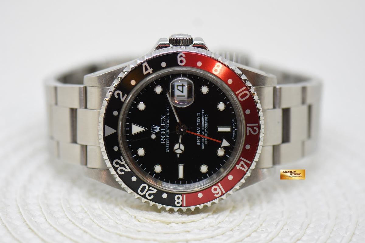 [SOLD] ROLEX OYSTER PERPETUAL GMT-MASTER II 40mm RED/BLUE COKE BEZEL STEEL OYSTER BRACELET 16710 (MINT)