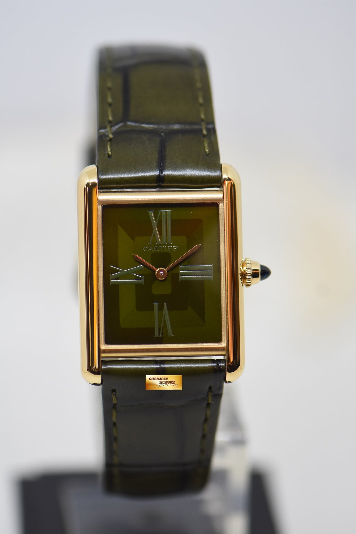 [SOLD] CARTIER TANK LOUIS CARTIER YELLOW GOLD IN LEATHER LARGE MODEL MANUAL WINDING GREEN DIAL JAPAN LIMITED 50Pcs ONLY WGTA0117 (LNIB)