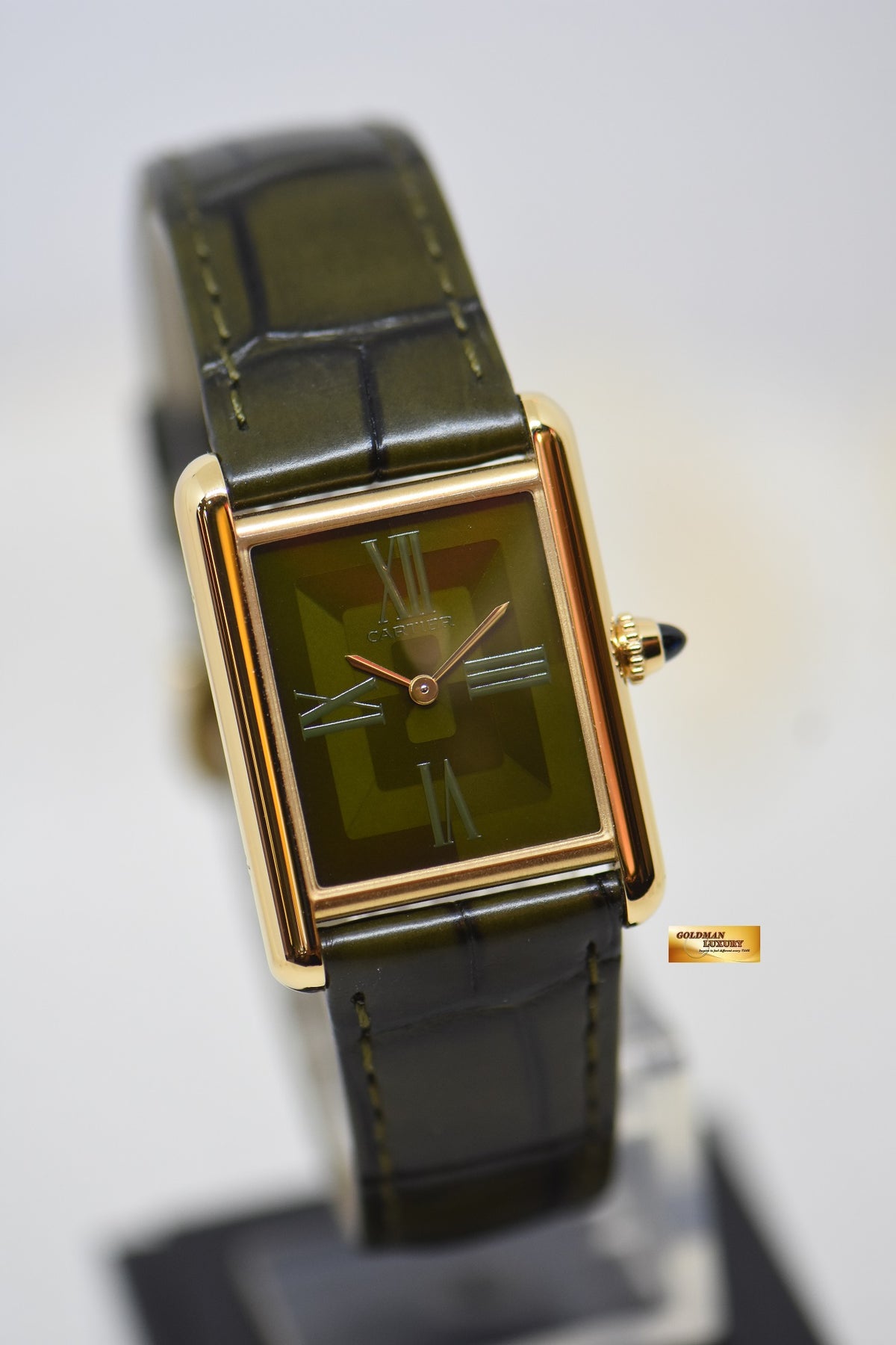 [SOLD] CARTIER TANK LOUIS CARTIER YELLOW GOLD IN LEATHER LARGE MODEL MANUAL WINDING GREEN DIAL JAPAN LIMITED 50Pcs ONLY WGTA0117 (LNIB)
