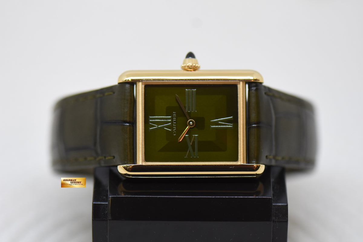 [SOLD] CARTIER TANK LOUIS CARTIER YELLOW GOLD IN LEATHER LARGE MODEL MANUAL WINDING GREEN DIAL JAPAN LIMITED 50Pcs ONLY WGTA0117 (LNIB)