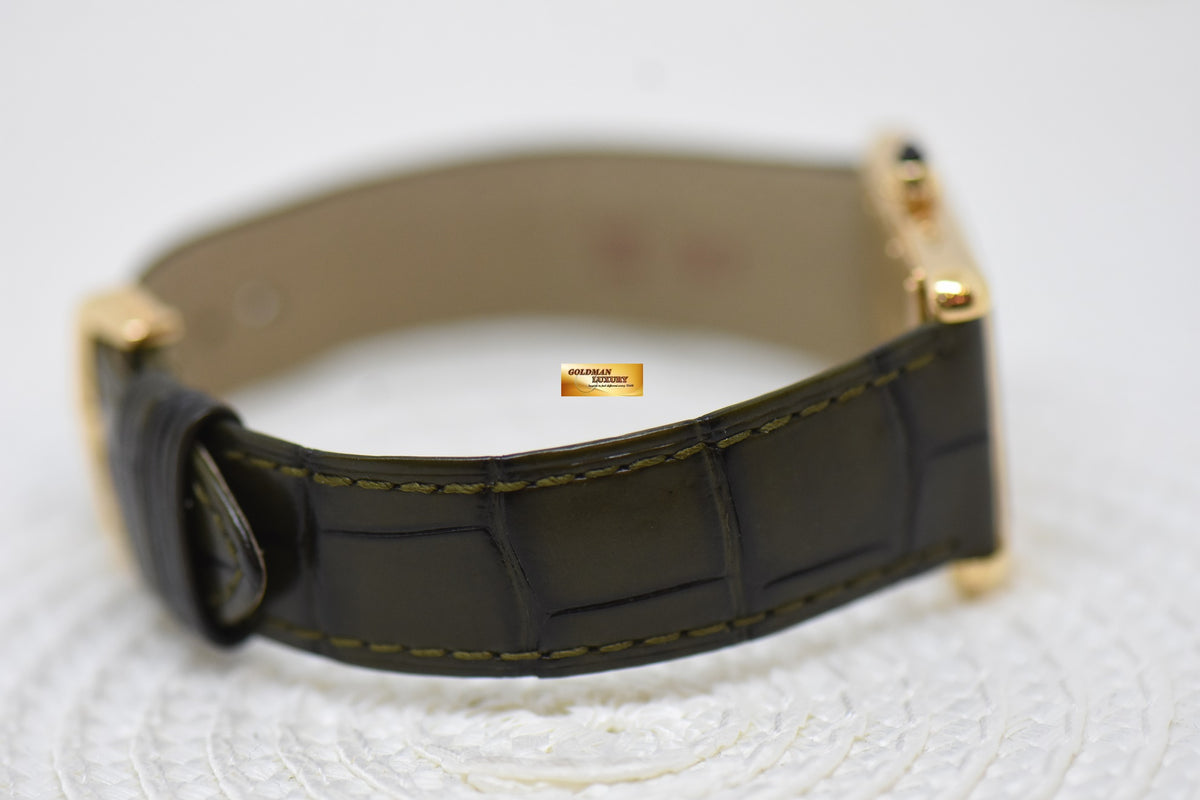 [SOLD] CARTIER TANK LOUIS CARTIER YELLOW GOLD IN LEATHER LARGE MODEL MANUAL WINDING GREEN DIAL JAPAN LIMITED 50Pcs ONLY WGTA0117 (LNIB)