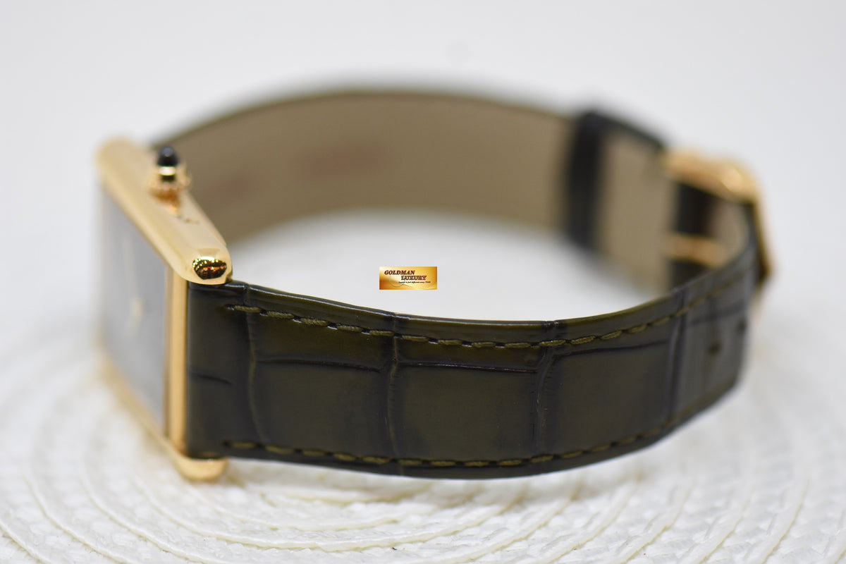 [SOLD] CARTIER TANK LOUIS CARTIER YELLOW GOLD IN LEATHER LARGE MODEL MANUAL WINDING GREEN DIAL JAPAN LIMITED 50Pcs ONLY WGTA0117 (LNIB)