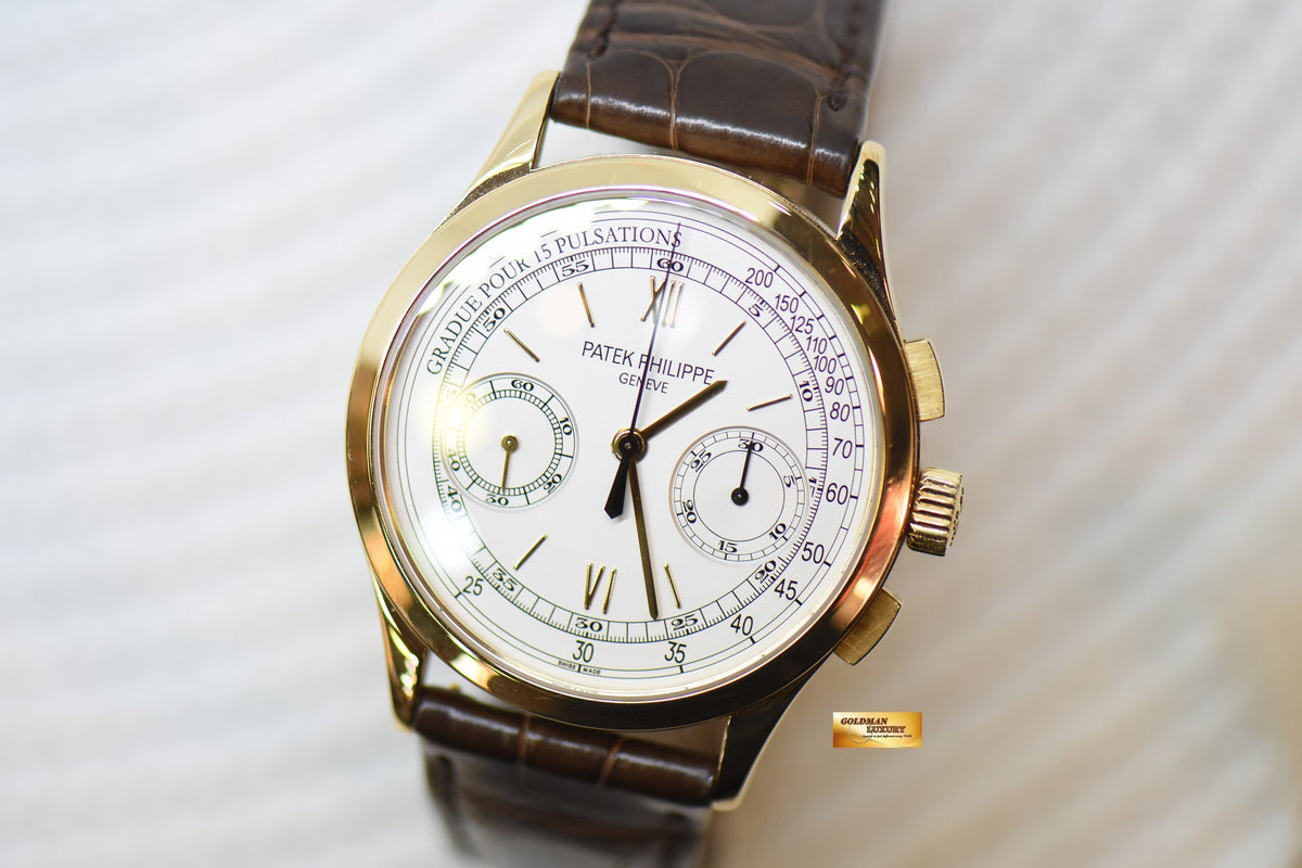 [SOLD] PATEK PHILIPPE CHRONOGRAPH 39MM 18K YELLOW GOLD IN LEATHER STRAP MANUAL 5170J (MINT)