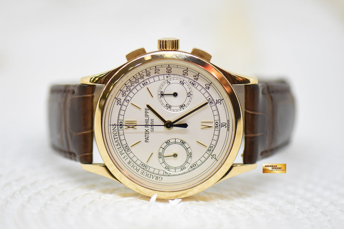 [SOLD] PATEK PHILIPPE CHRONOGRAPH 39MM 18K YELLOW GOLD IN LEATHER STRAP MANUAL 5170J (MINT)