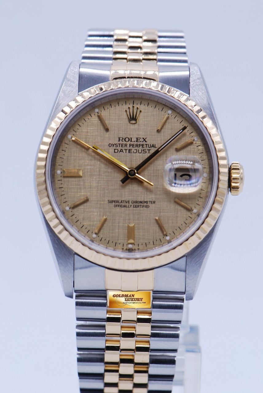 [SOLD]  ROLEX OYSTER DATEJUST 36mm GENTS HALF-GOLD ROMAN DIAL Ref : 16233 (NEAR MINT)