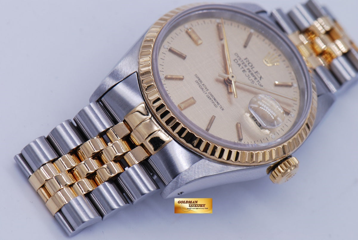 [SOLD]  ROLEX OYSTER DATEJUST 36mm GENTS HALF-GOLD ROMAN DIAL Ref : 16233 (NEAR MINT)