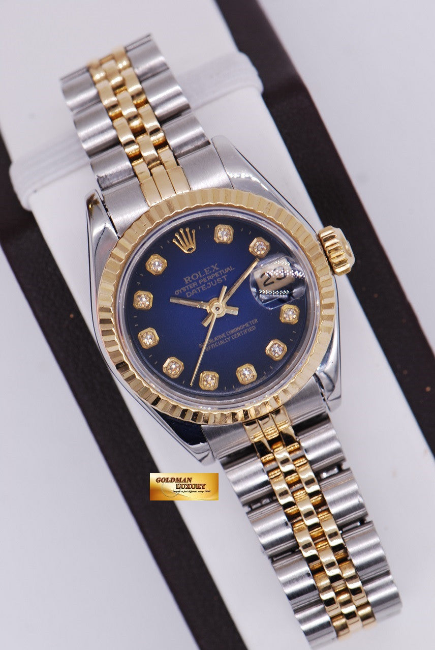 [SOLD] ROLEX OYSTER PERPETUAL DATEJUST HALF-GOLD LADIES BLUE DIAMOND DIAL Ref 69173 (NEAR MINT)