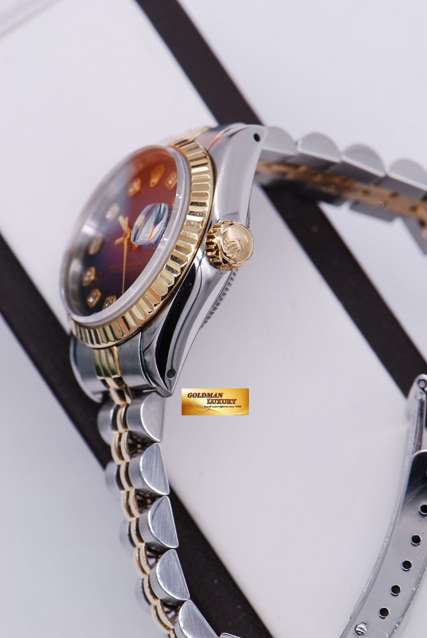 [SOLD] ROLEX OYSTER PERPETUAL DATEJUST HALF-GOLD LADIES BLUE DIAMOND DIAL Ref 69173 (NEAR MINT)