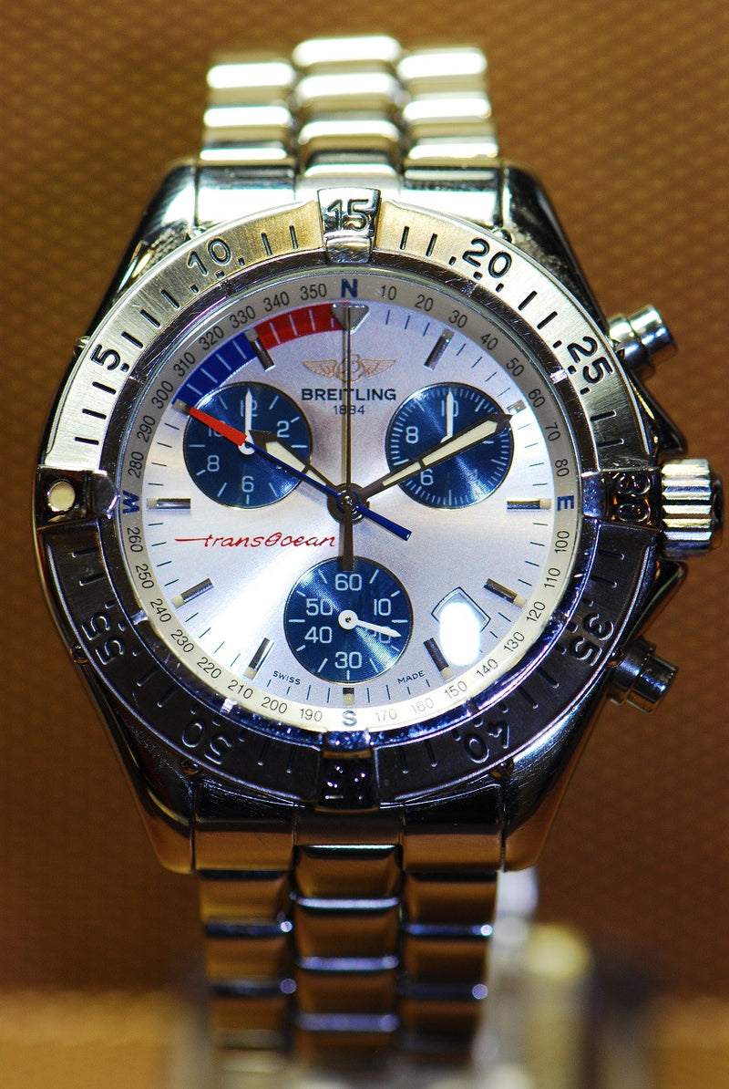 SOLD BREITLING TRANSOCEAN CHRONOGRAPH SILVER QUARTZ Goldman Luxury